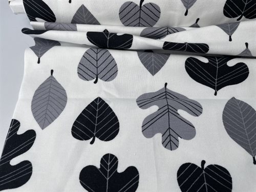 Bomuldsjersey - flotte blade i grå og sort